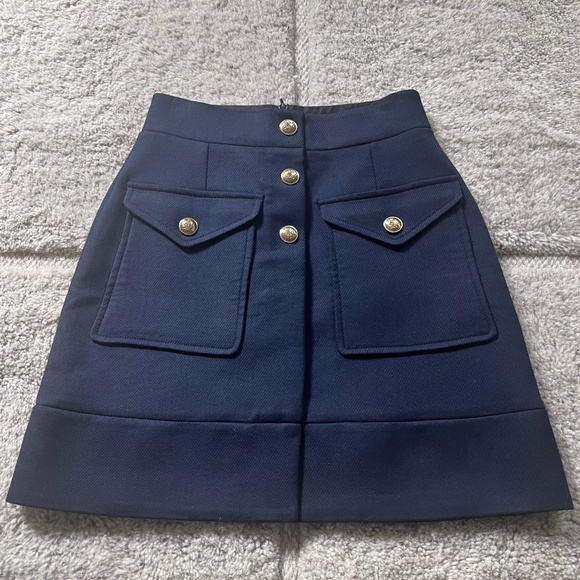 Navy Blue Maje Mini Skirt Size 34 Gold Buttons! - Picture 1 of 6
